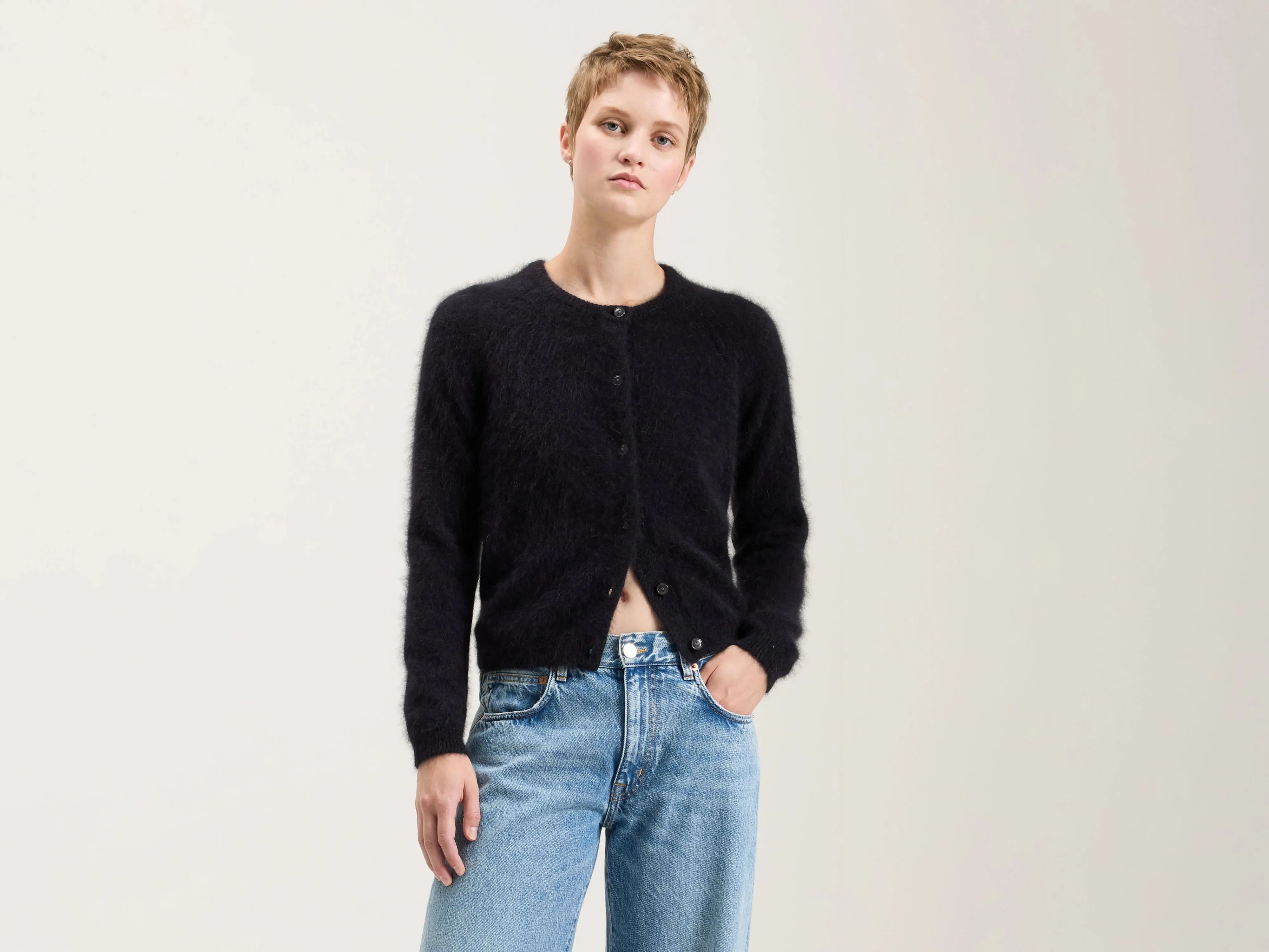 Datair angora-blend cardigan (242 / W / OFF BLACK) sold by Bellrose