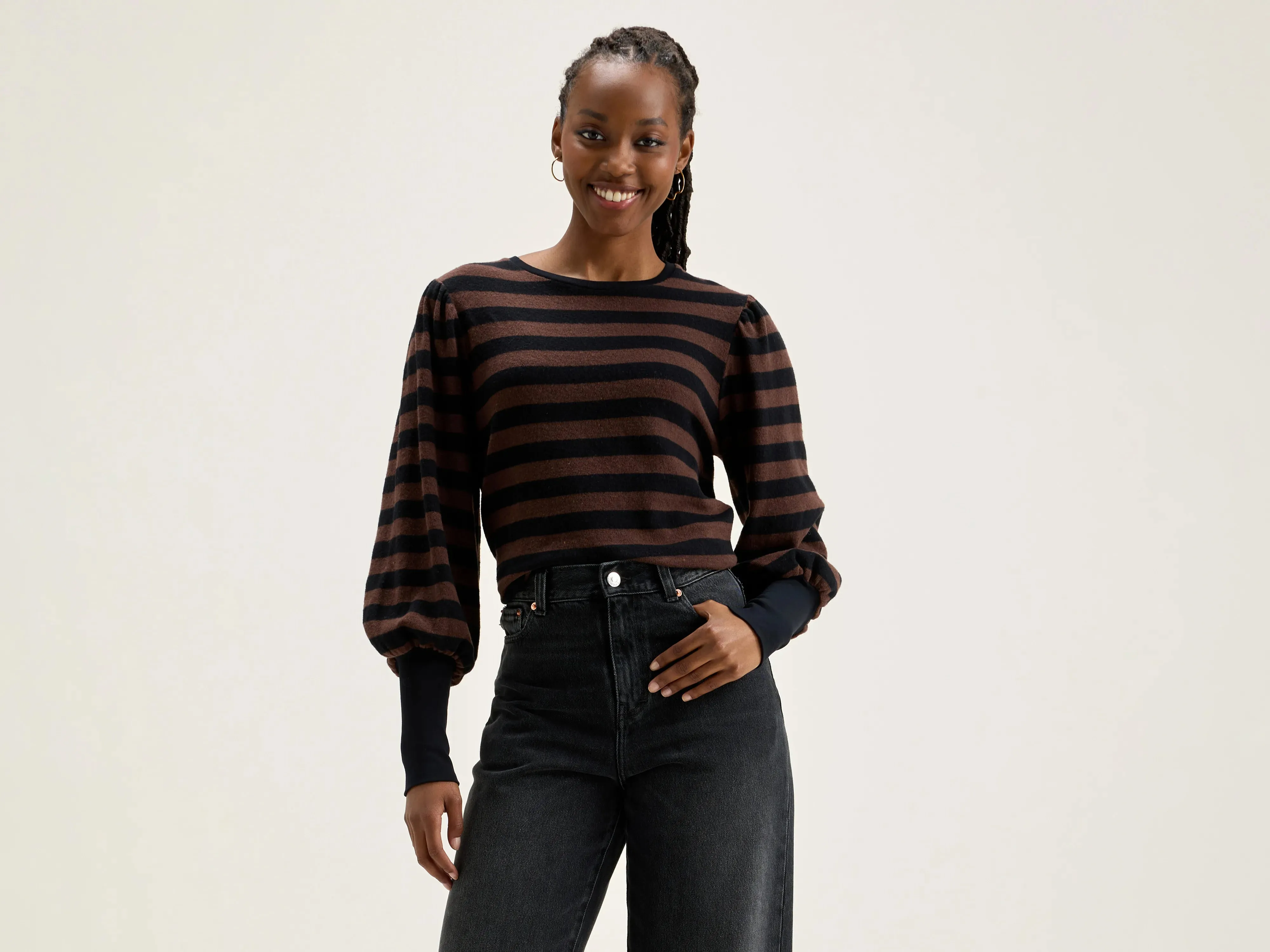 Vidoum puffed-sleeve t-shirt (242 / W / STRIPE C) sold by Bellrose