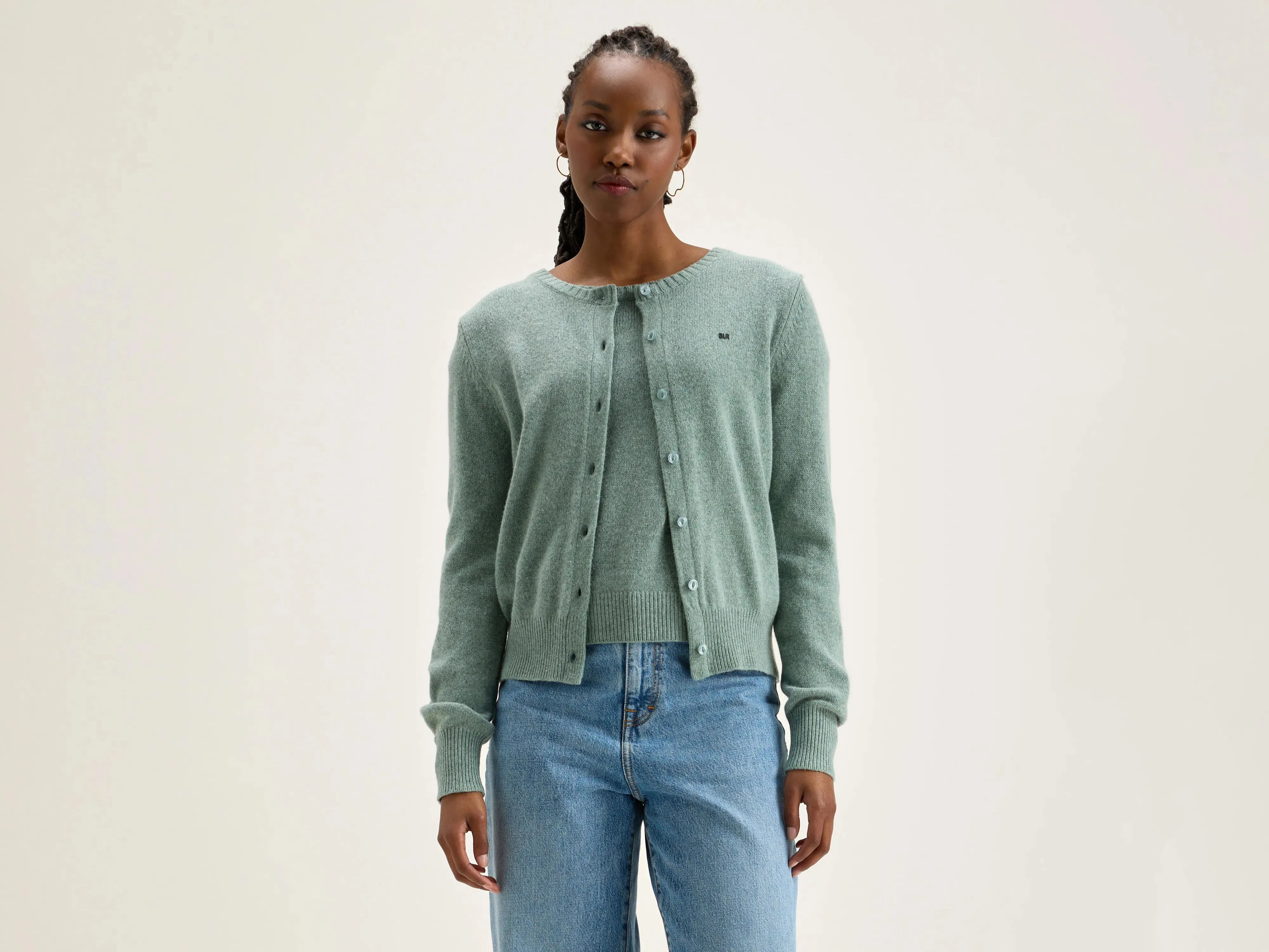 Giwes crew-neck cardigan (242 / W / RAIN BLUE) sold by Bellrose