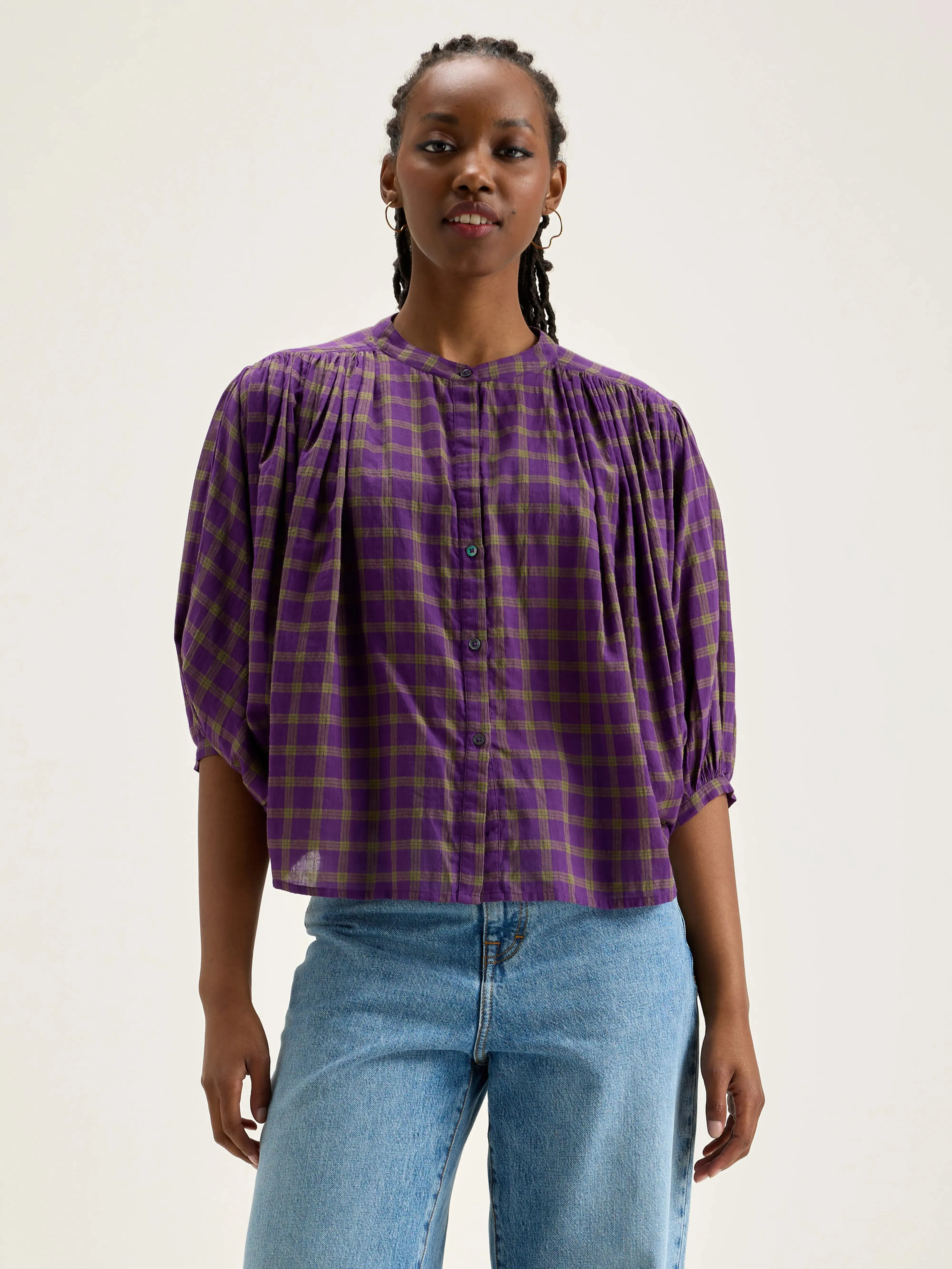 Ink cropped blouse (242 / W / CHECK A) sold by Bellrose product image thumbnail 2