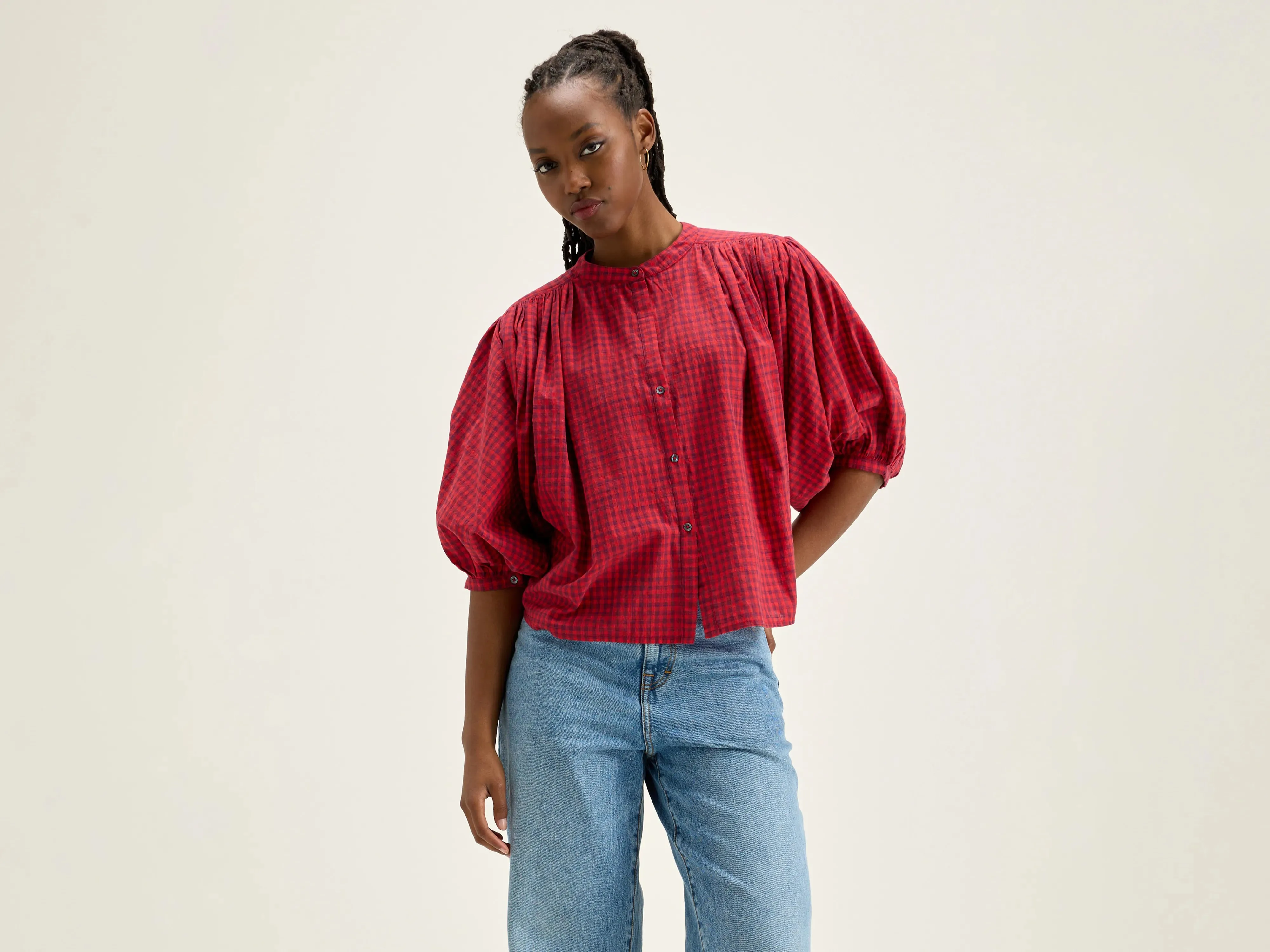 Ink cropped blouse (242 / W / CHECK A) sold by Bellrose