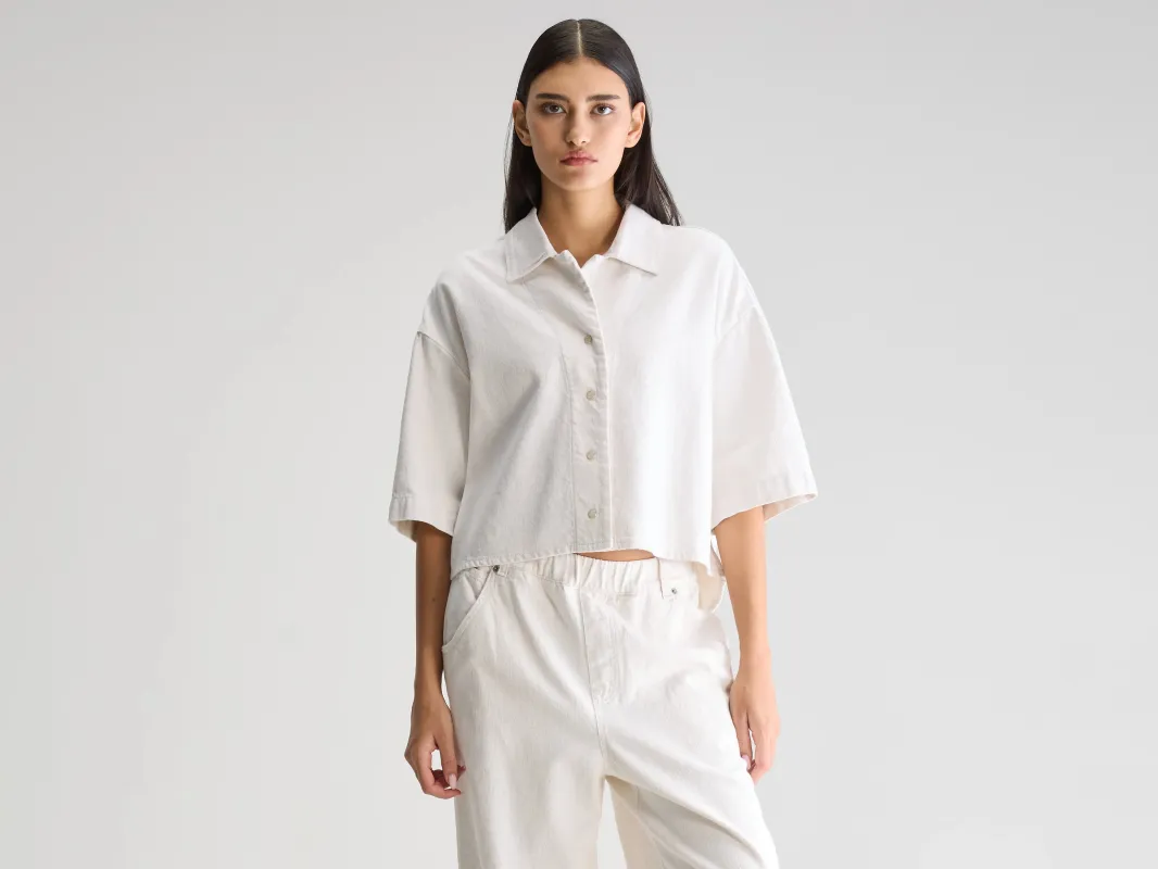 Pool Denim Cropped Shirt (251 / W / VINTAGE WHITE) sold by Bellrose