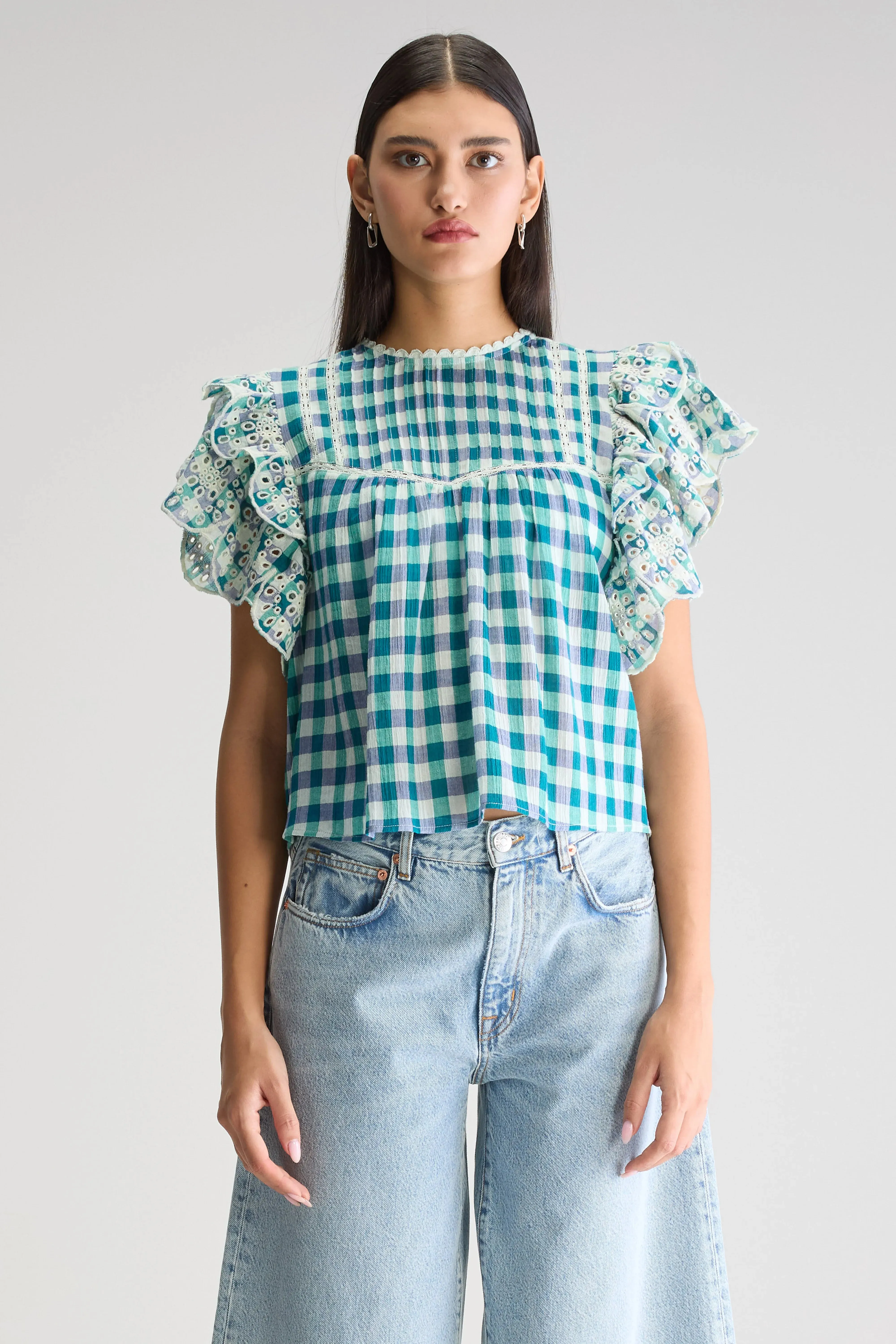 Hudalla embroidered blouse (251 / W / CHECK A) sold by Bellrose product image thumbnail 2