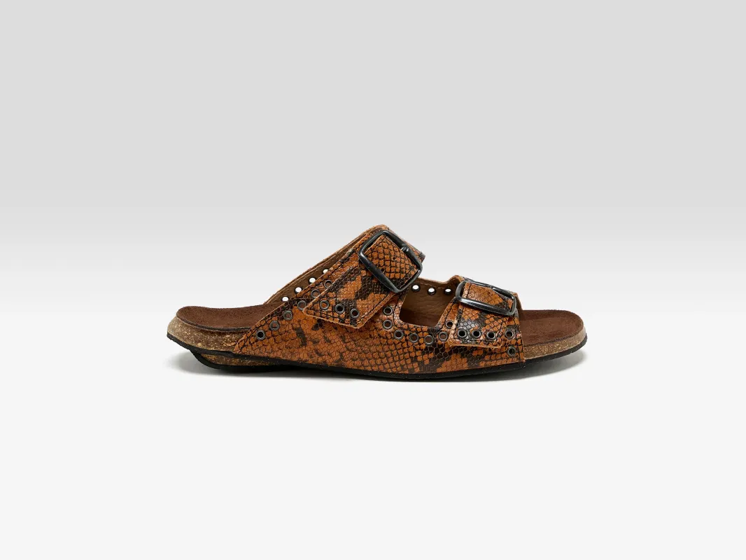 Œillet Python Leather Sandals (251 / W / CAMEL) sold by Bellrose