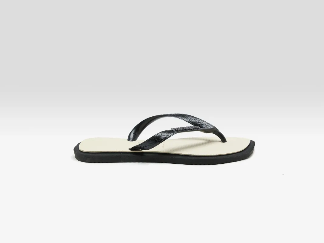 Top Square Fusion Flip Flops for Women  (251 / W / BLACK) sold by Bellrose
