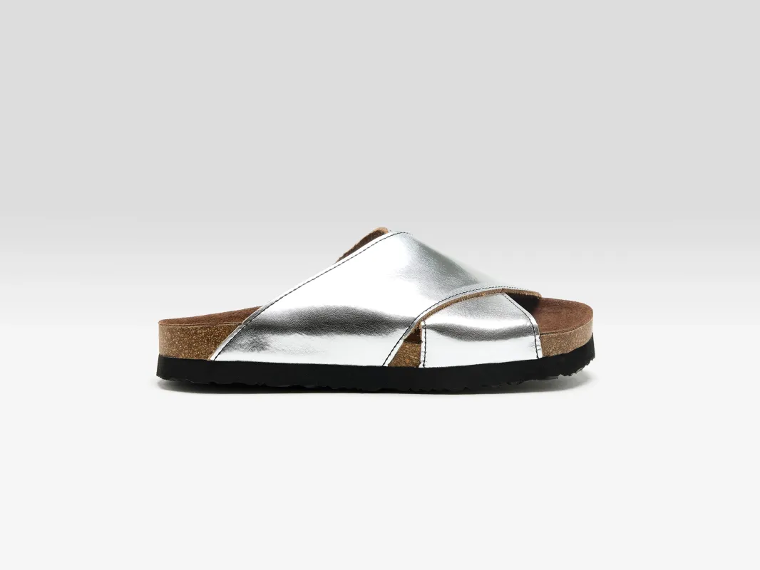 Metallic Leather Cross Sandals  (261 / W / SILVER) sold by Bellrose