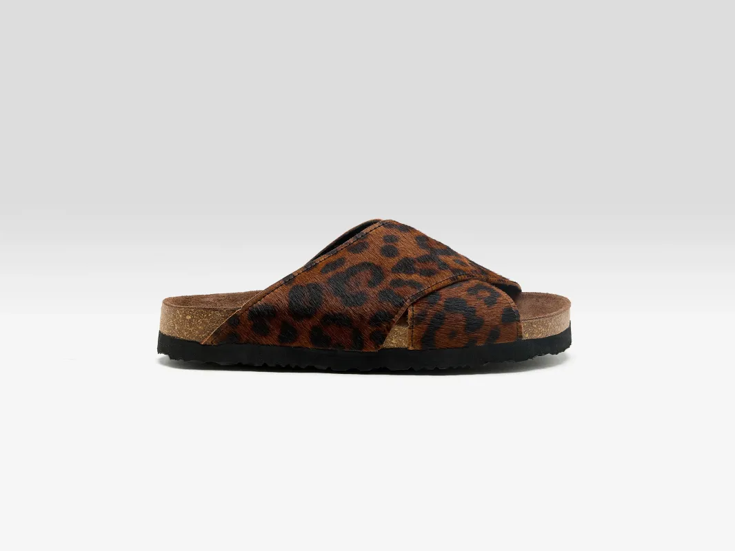 Cheetah Ponyhair Cross Sandals  (261 / W / BROWN) sold by Bellrose