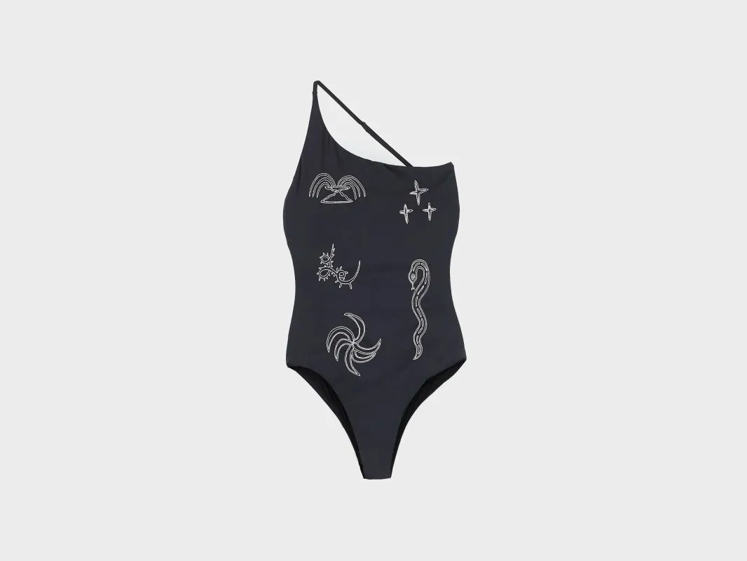 Embroidered Tuffo Swimsuit  (261 / W / BLACK) made by OAS