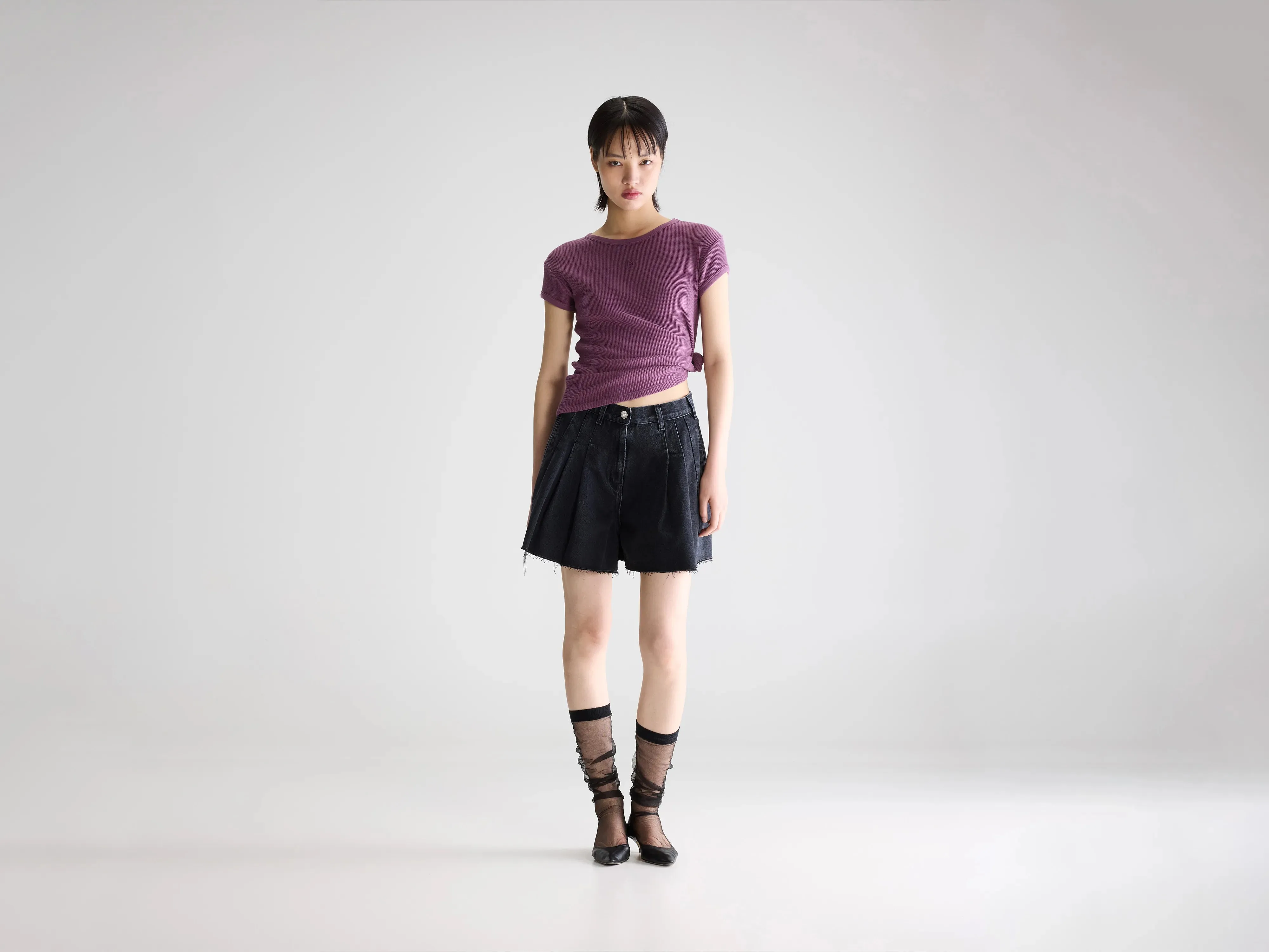 Presley wide denim shorts (261 / W / USED BLACK) sold by Bellrose