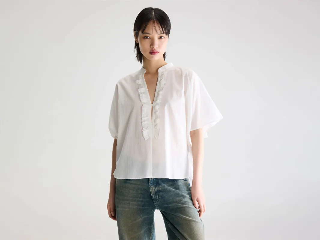 Dahlia ruffled blouse (261 / W / WHITE) sold by Bellrose