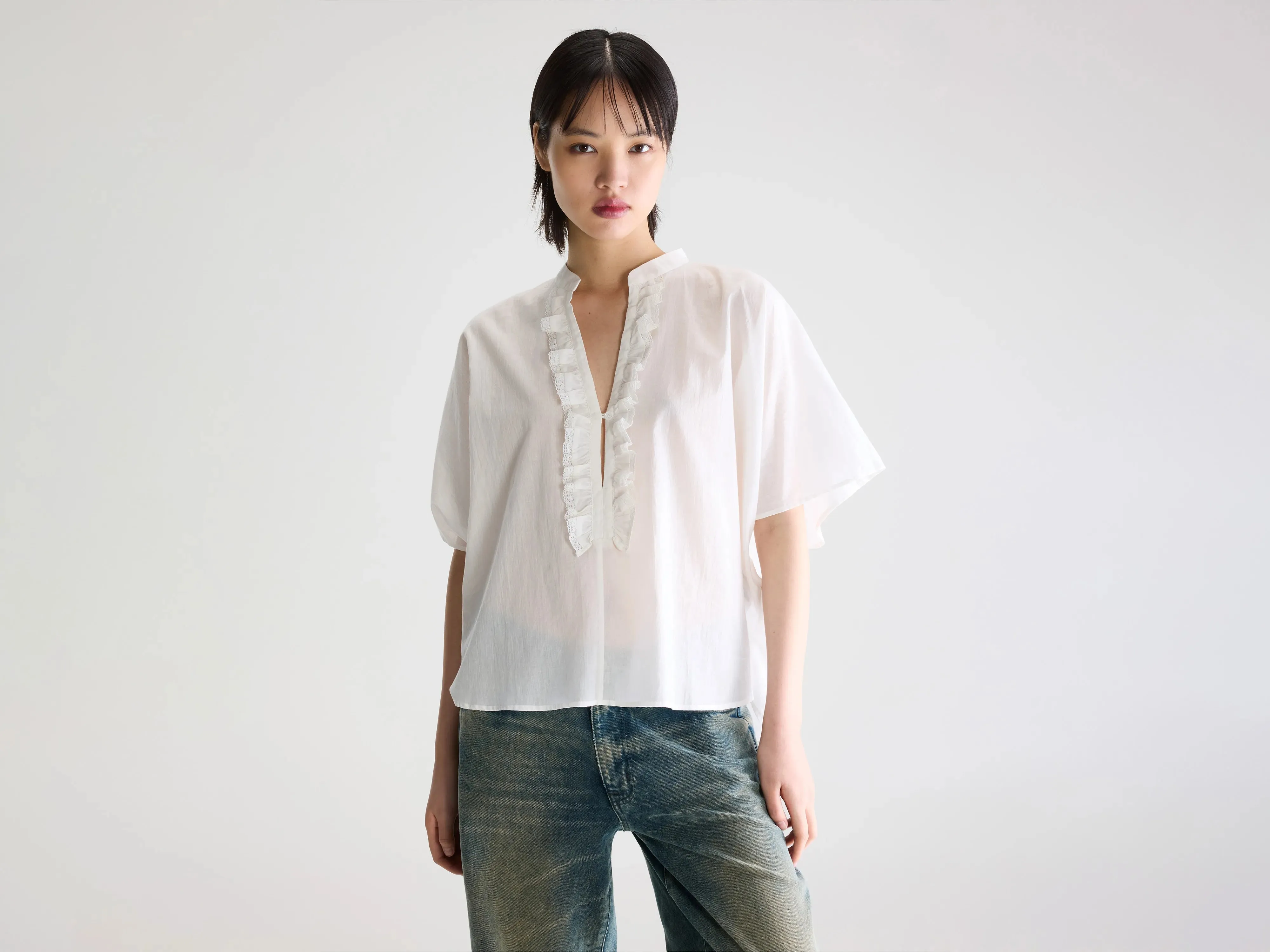 Dahlia ruffled blouse (261 / W / WHITE) sold by Bellrose
