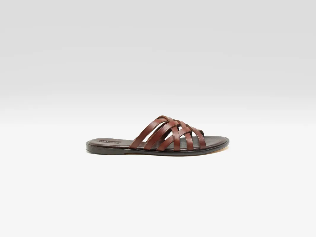 Cross Leather Sandals  (261 / W / DARK BROWN) sold by Bellrose