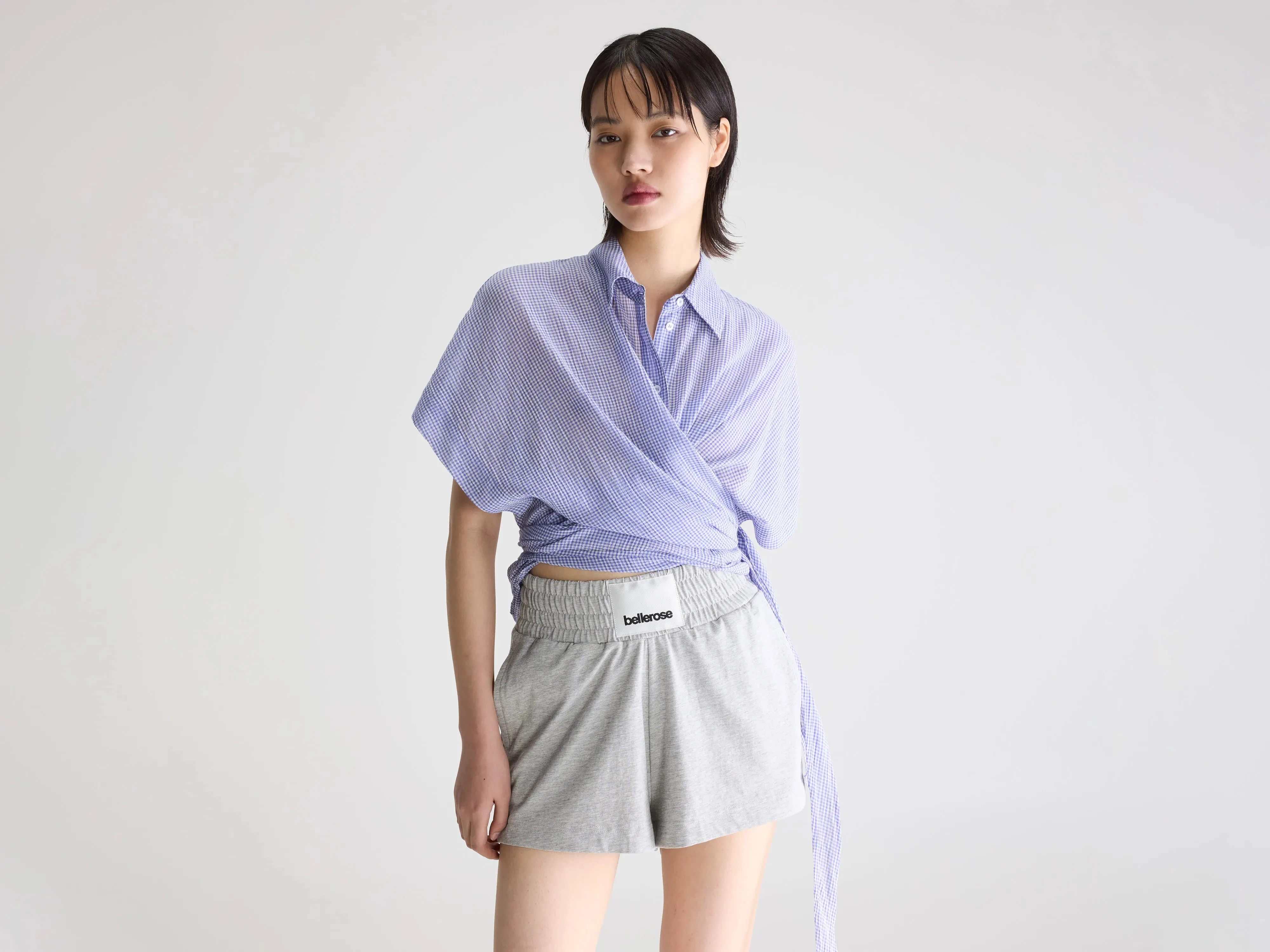 Coral tie-up blouse (261 / W / CHECK A) sold by Bellrose