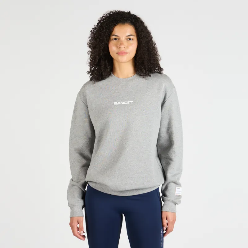 Cotton Fleece Evolve Running Crewneck - Heather Grey made by Bandit Running