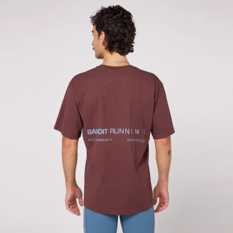 The Community Tee, Unisex - Chocolate with Smokey Blue sold by Bandit Running