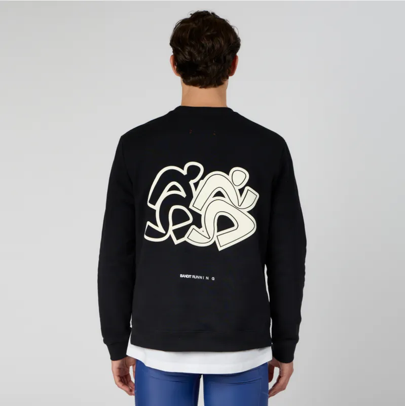 Cotton Fleece Mirrored Runner Crewneck - Black sold by Bandit Running