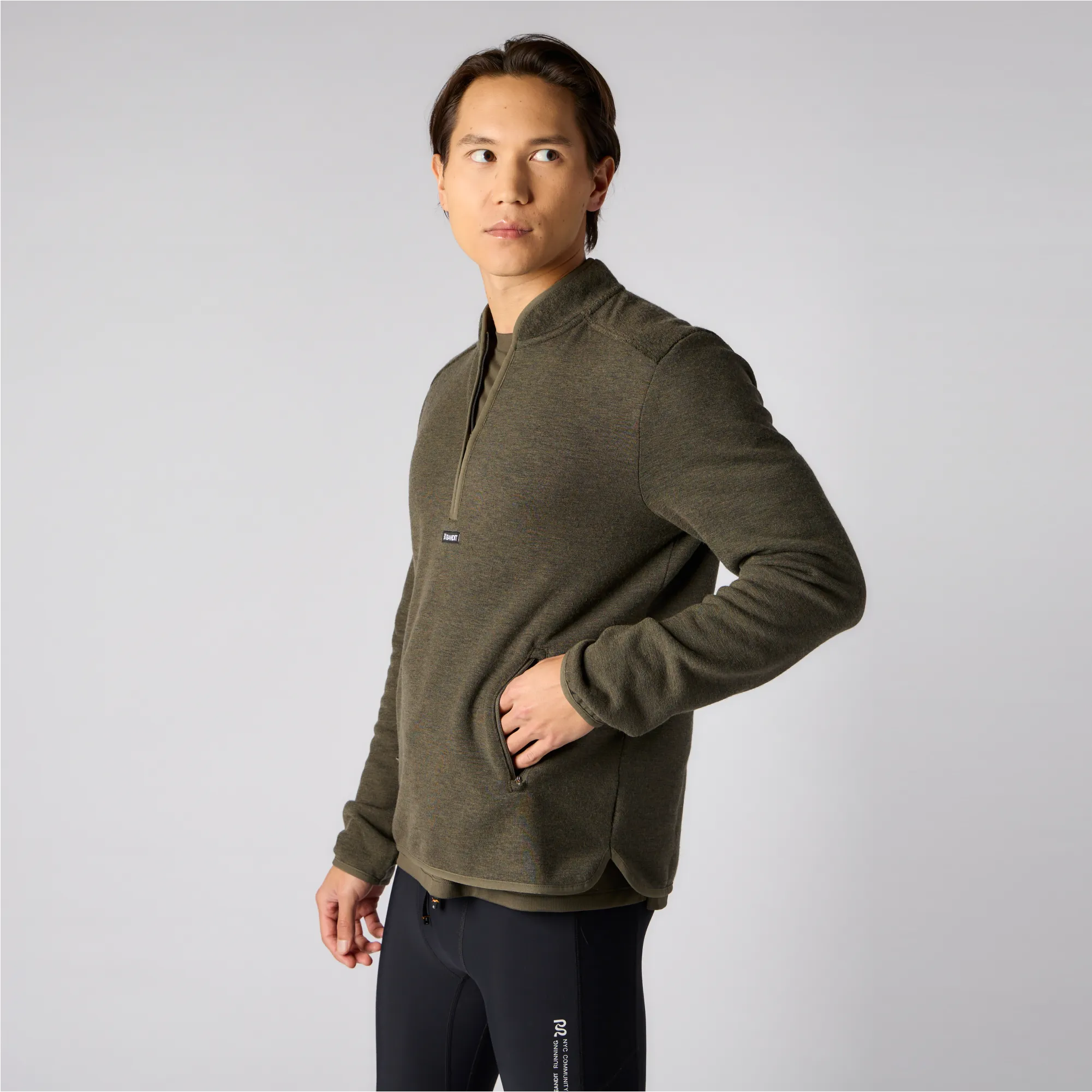 Wool Terry Quarter Zip Pullover - Men's, Olive sold by Bandit Running product image thumbnail 3