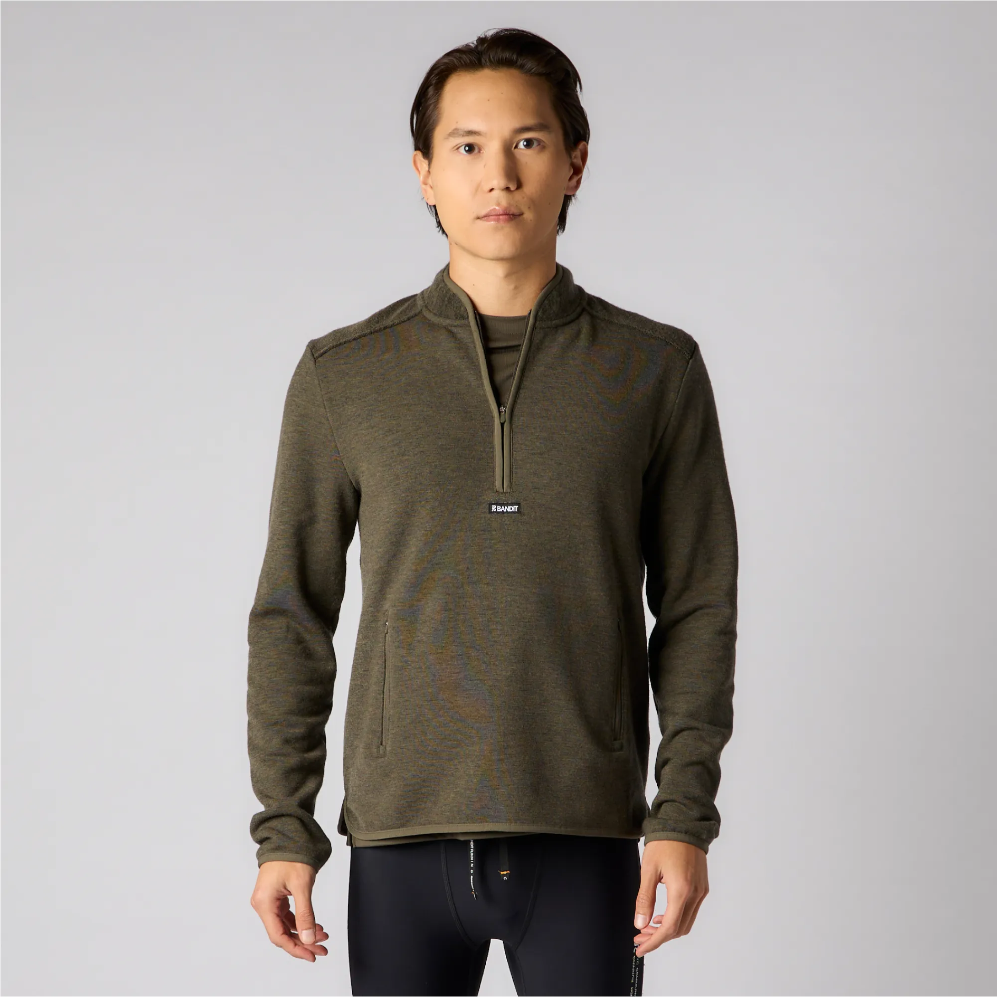 Wool Terry Quarter Zip Pullover - Men's, Olive sold by Bandit Running