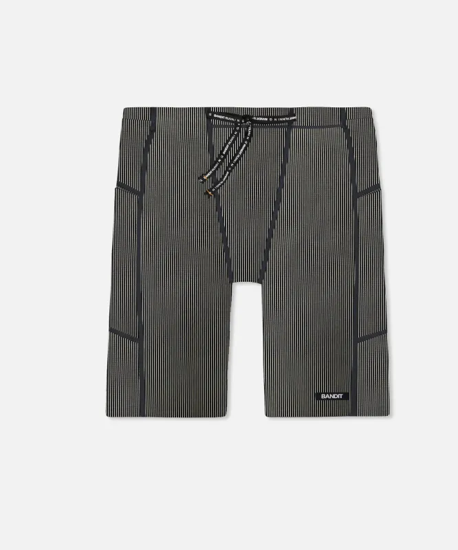 Striped Cadence™ 7 Pocket Half Tights - Black with Chalk sold by Bandit Running