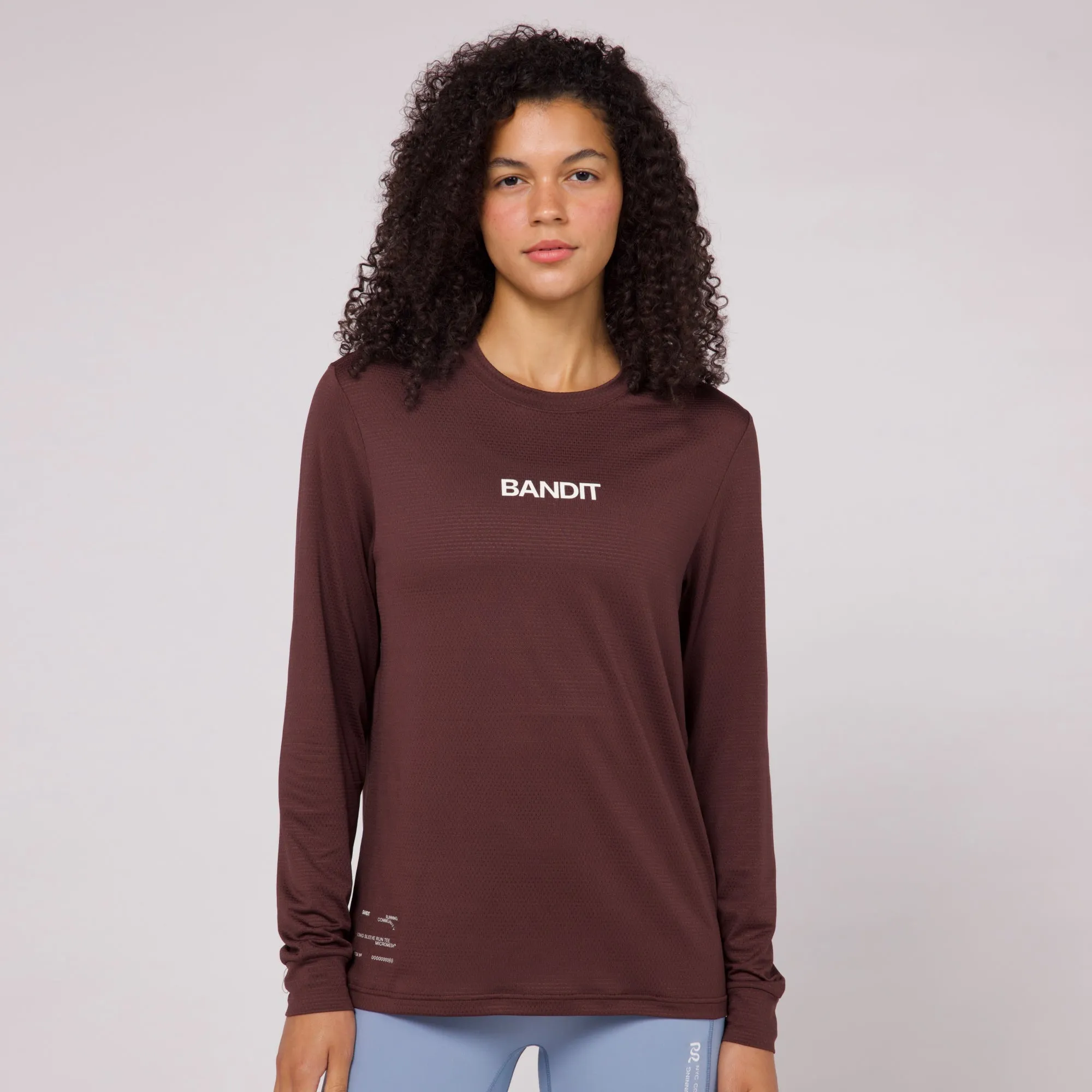 Micromesh™ "Line Numbers" Long Sleeve Tee - Unisex, Chocolate sold by Bandit Running