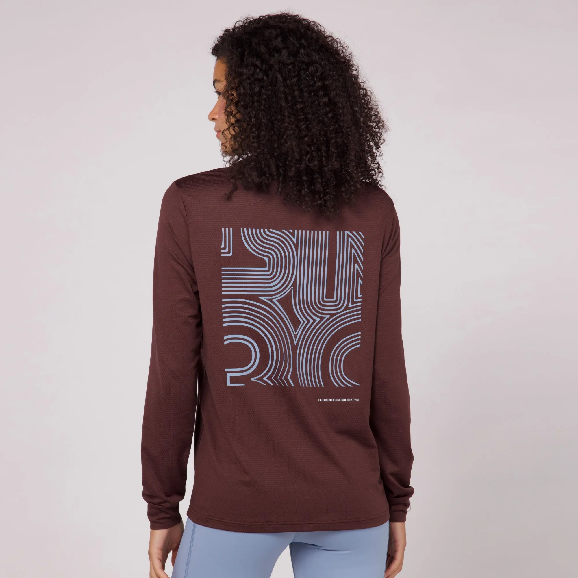 Micromesh™ "Line Numbers" Long Sleeve Tee - Unisex, Chocolate sold by Bandit Running product image thumbnail 2