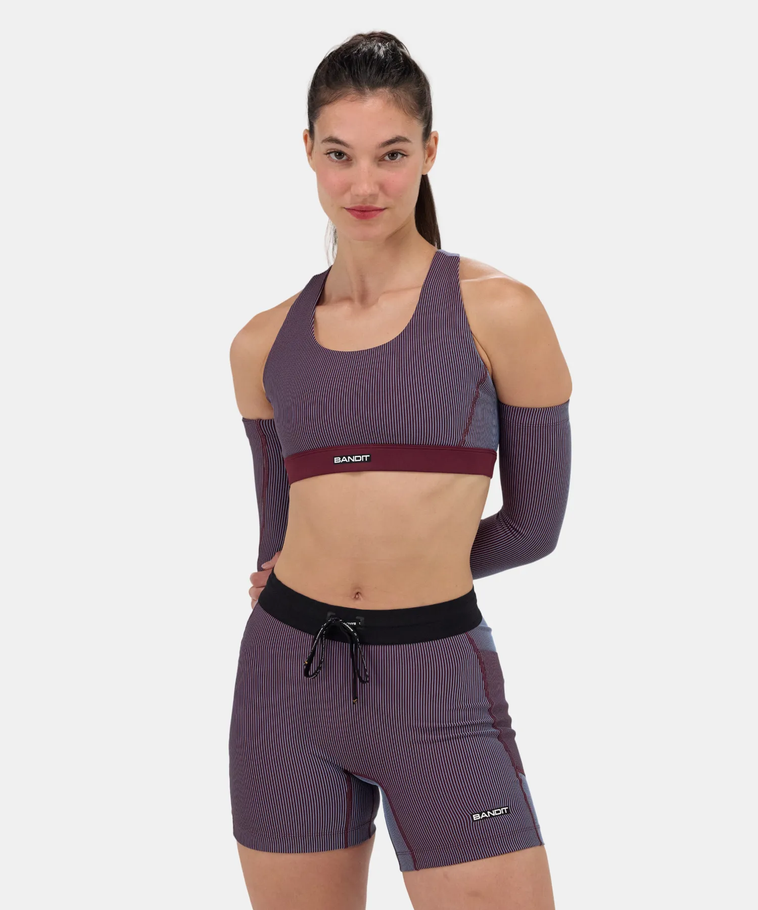 Striped Cadence™ Scoop Neck Run Bra - Fig / Vintage Blue sold by Bandit Running product image thumbnail 2