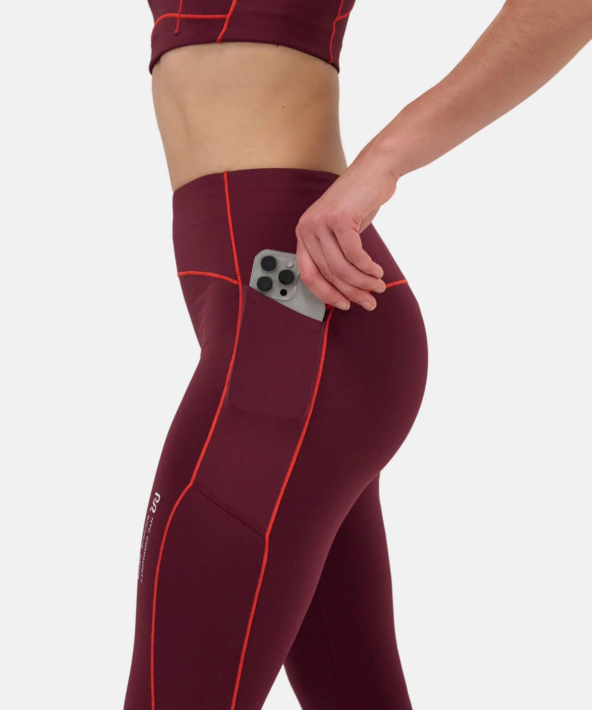 Stamina™ Pop Stitch™ High Waist Leggings - Fig / Intense Red sold by Bandit Running product image thumbnail 2