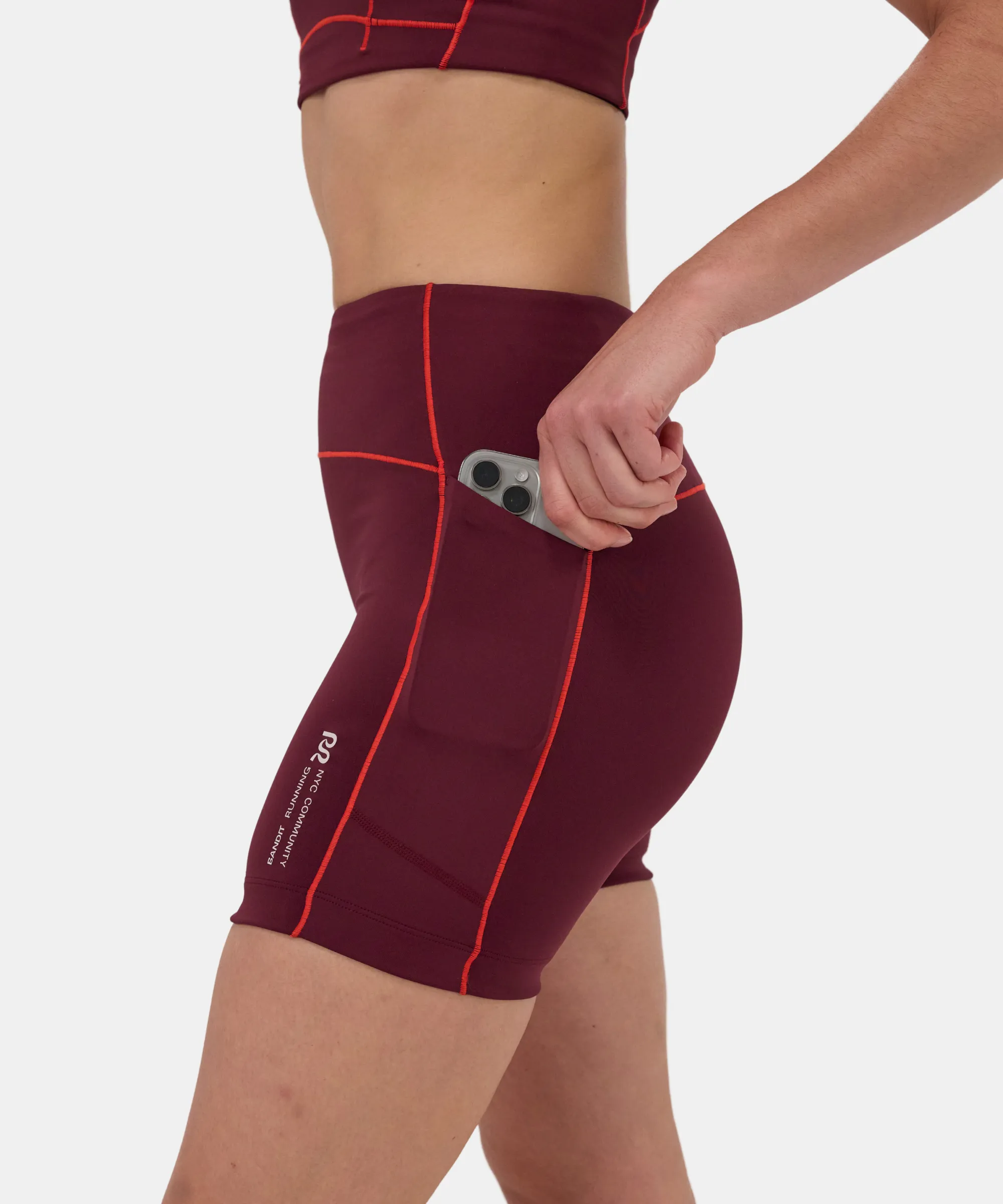 Stamina™ 5" Pop Stitch™ High Waist Compression Short - Fig / Intense Red sold by Bandit Running
