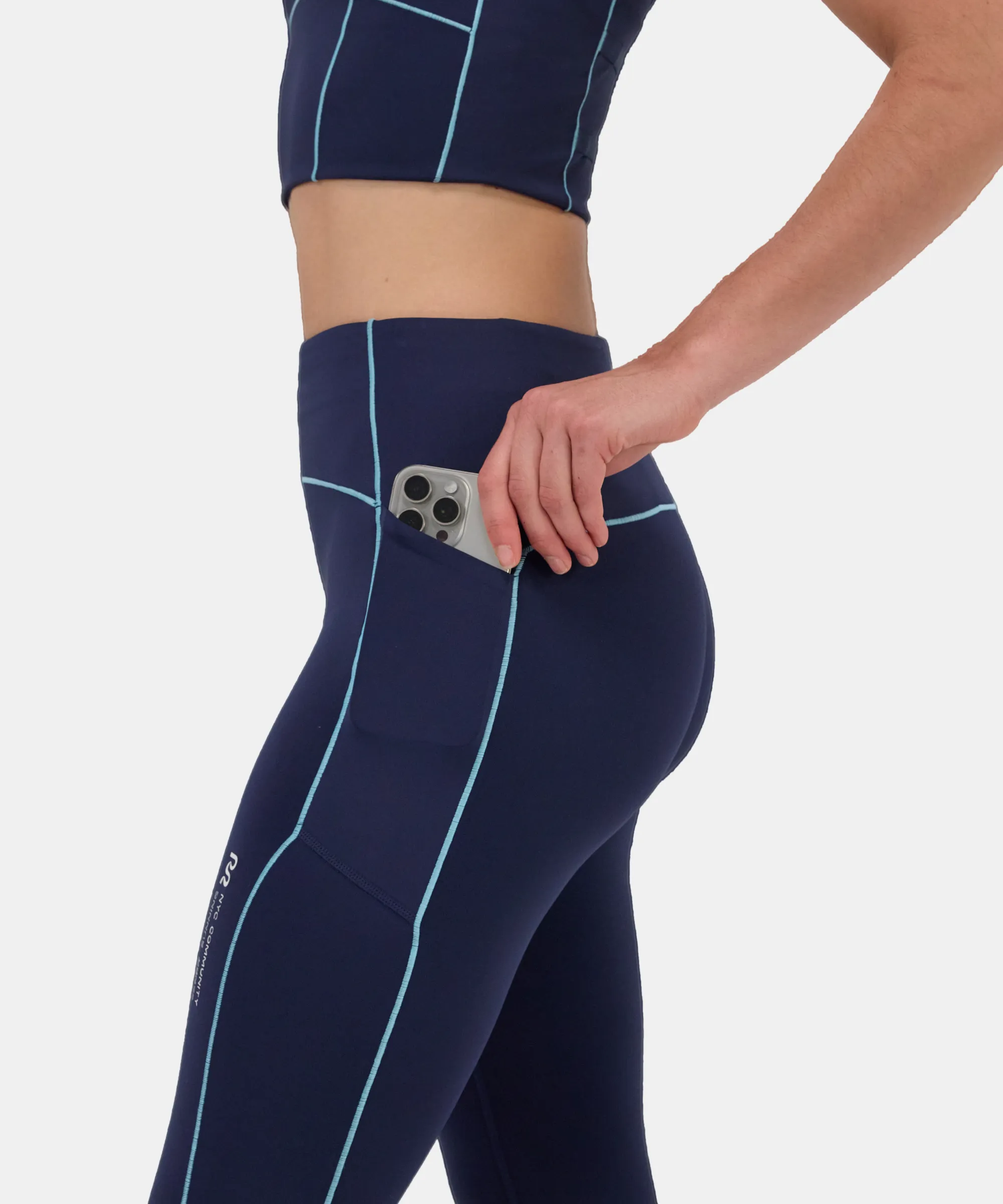 Stamina™ Pop Stitch™ High Waist Leggings - NY Navy / Vintage Blue sold by Bandit Running product image thumbnail 2