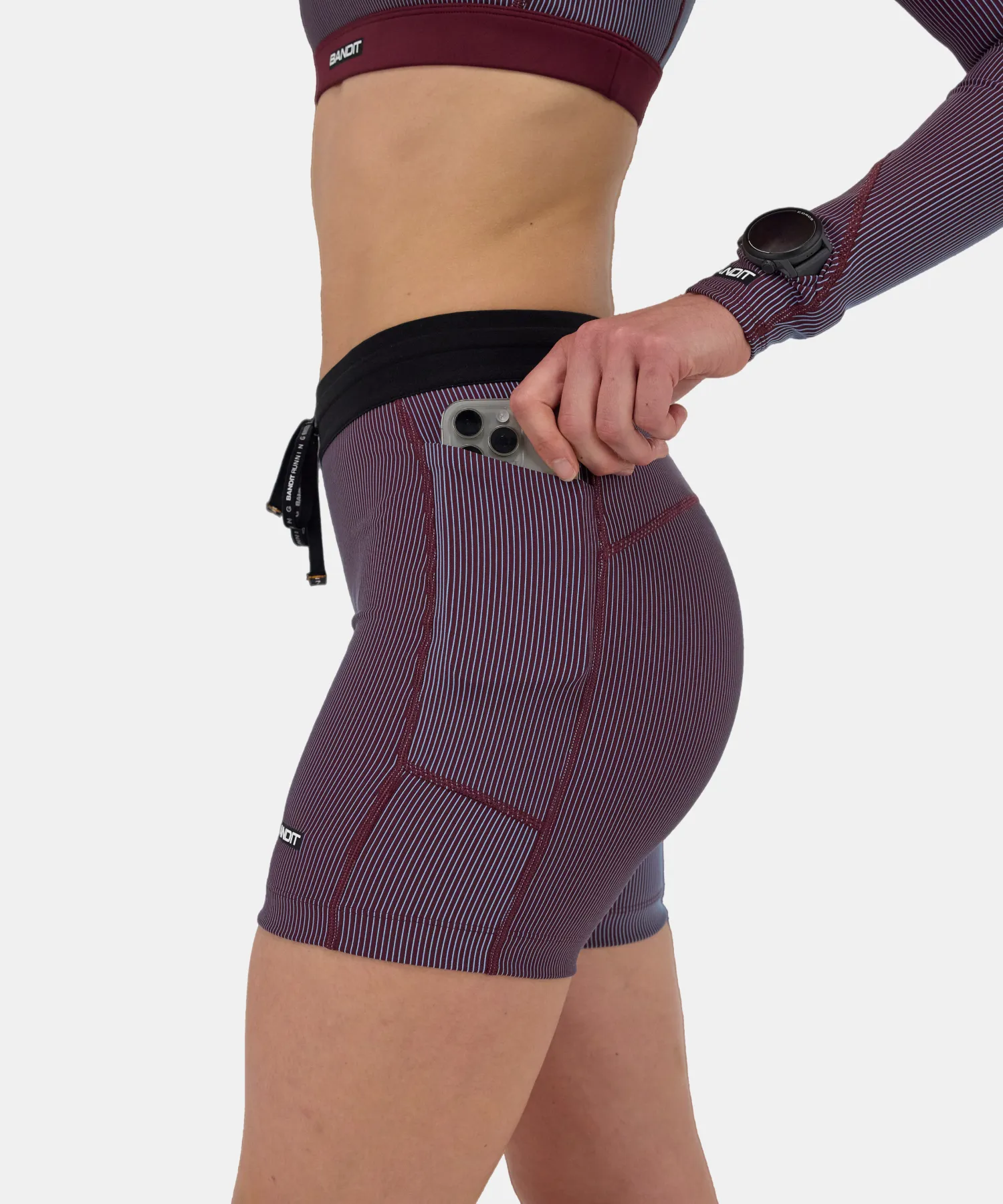 Striped Cadence™ 5" Compression - Fig / Vintage Blue sold by Bandit Running product image thumbnail 2