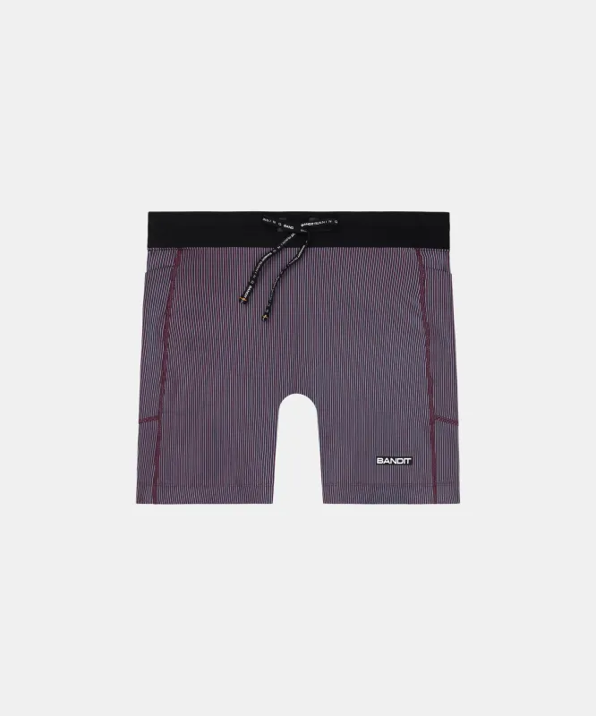 Striped Cadence™ 5" Compression - Fig / Vintage Blue sold by Bandit Running