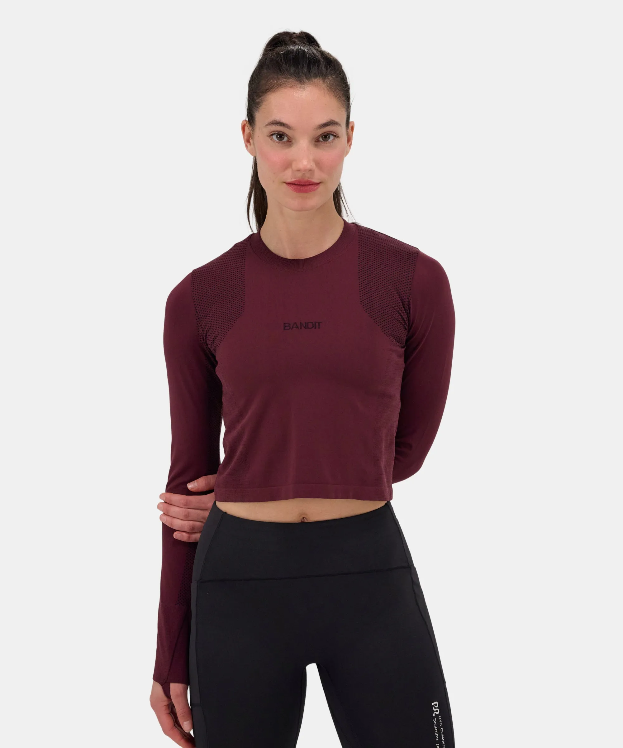 Women's Mercury Seamless™ Long Sleeve Crop - Fig sold by Bandit Running product image thumbnail 2