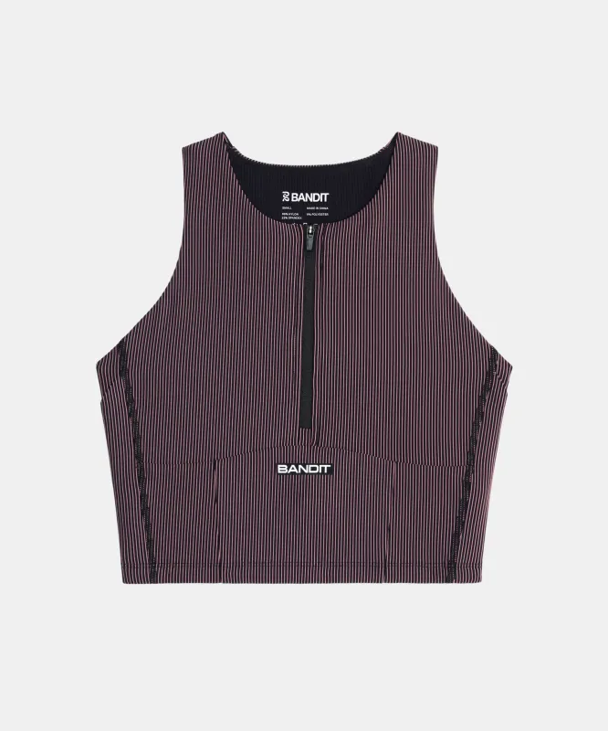 Striped Cadence™ Zip Front Race Crop - Black / Mauve sold by Bandit Running