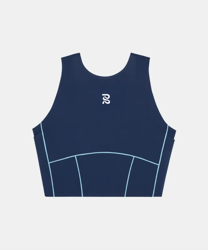 Stamina™ Pop Stitch Volta™ Crop - NY Navy / Vintage Blue sold by Bandit Running