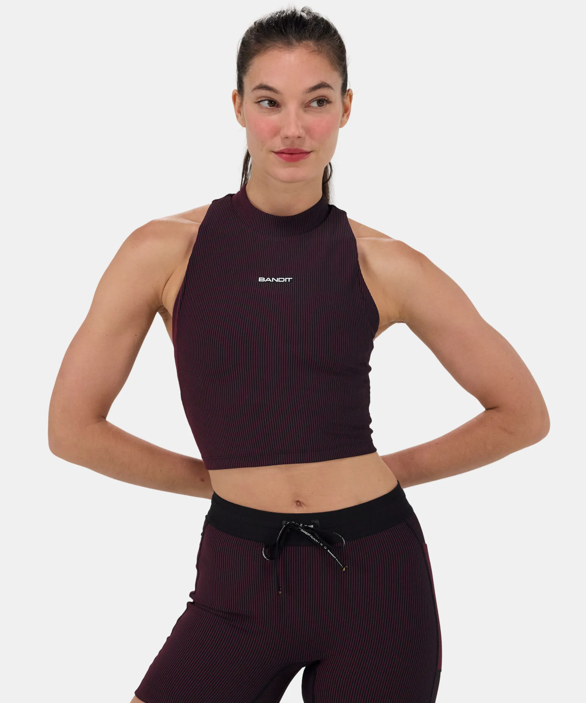Striped Cadence™ Vaso Race Crop - Black / Fig sold by Bandit Running product image thumbnail 2
