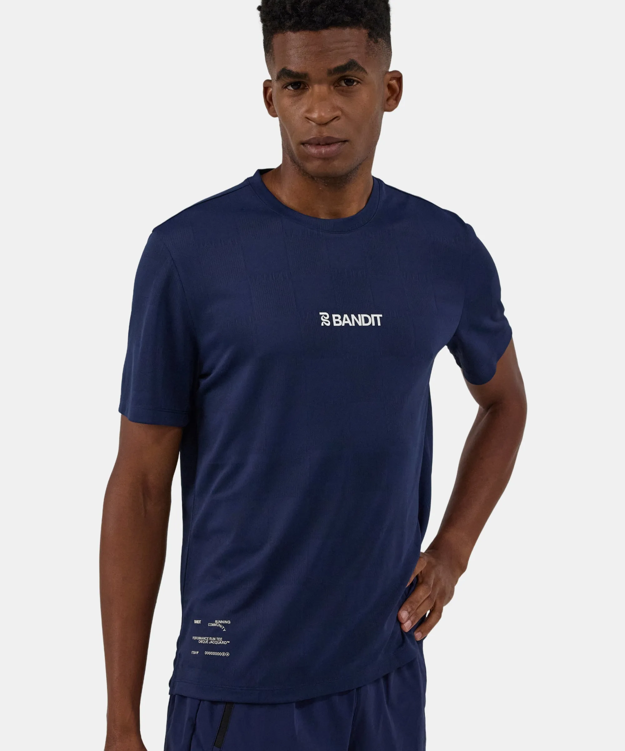 Bandit Cheque Jacquard Short Sleeve Tee - NY Navy sold by Bandit Running product image thumbnail 2