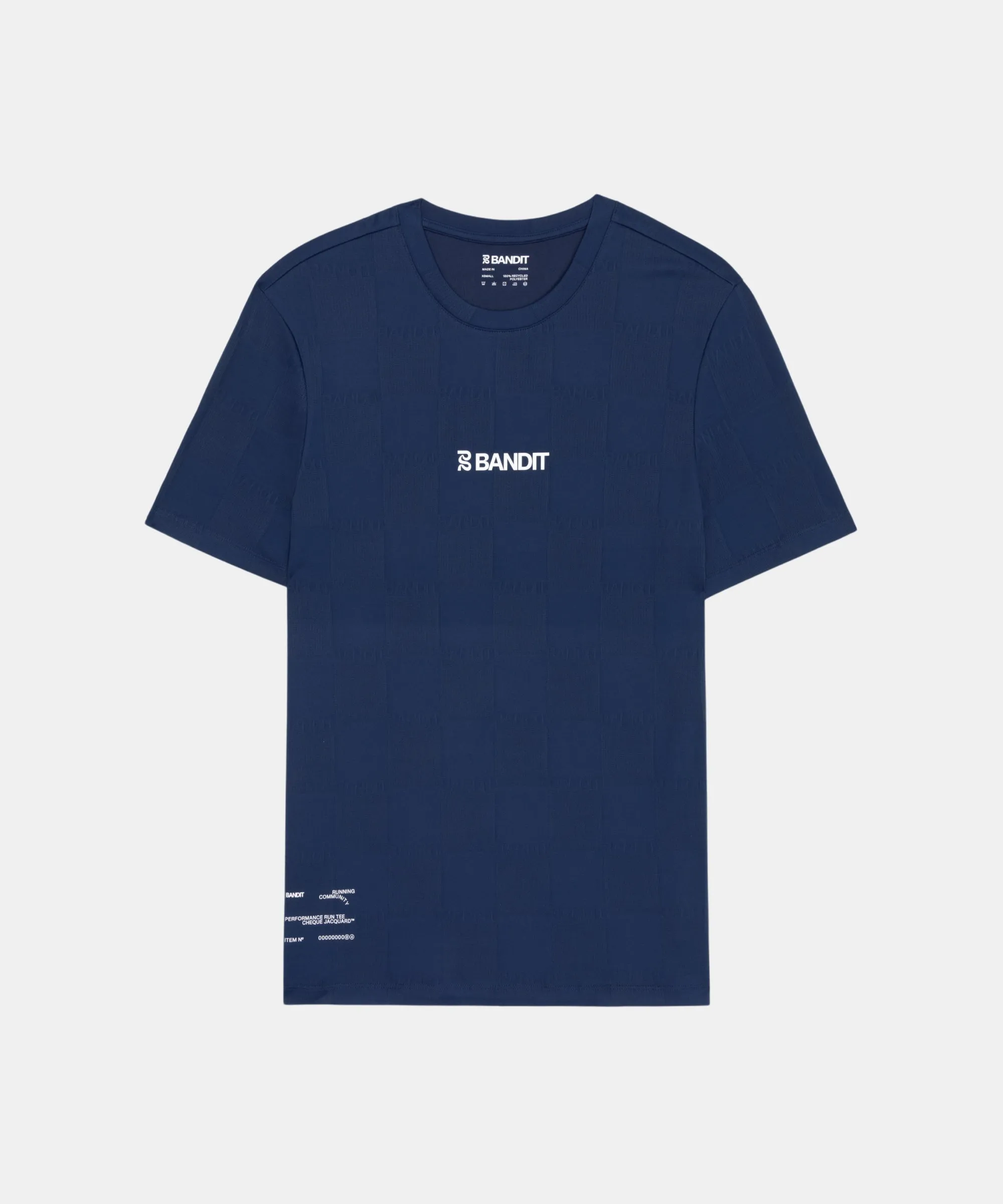 Bandit Cheque Jacquard Short Sleeve Tee - NY Navy sold by Bandit Running
