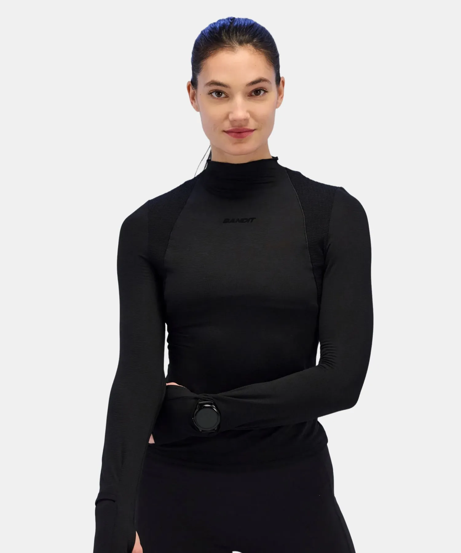 Women's AuraGrid™ Mockneck Performance Top - Black sold by Bandit Running product image thumbnail 2