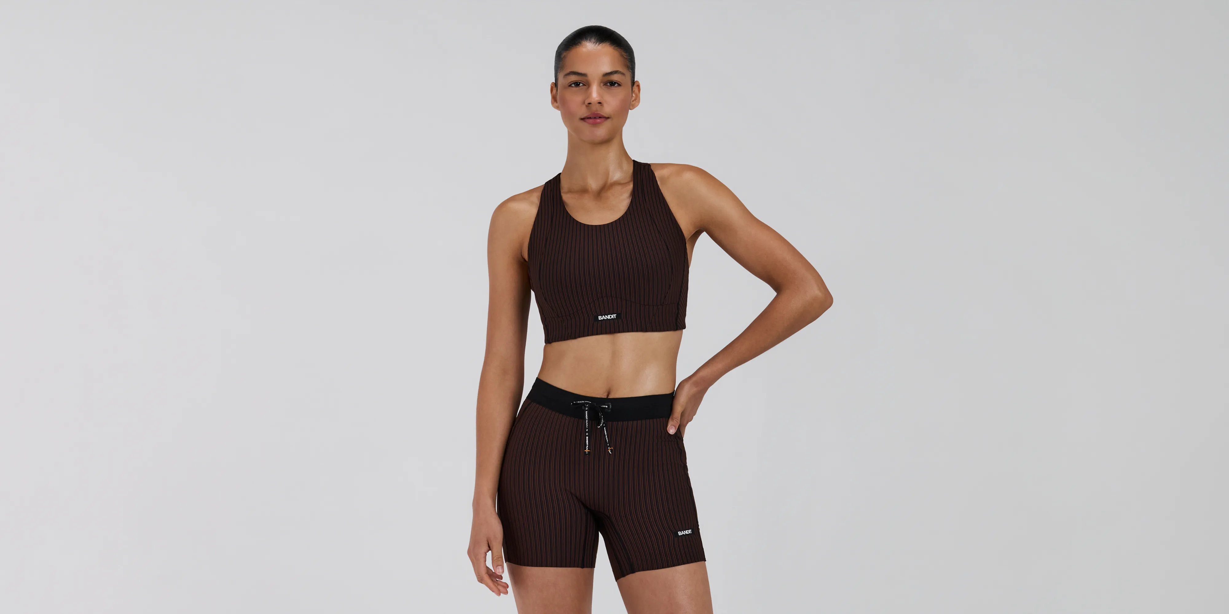 Women's Striped Cadence™ Longline Bra - Cacao / Black sold by Bandit Running product image thumbnail 3