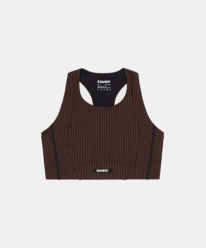 Women's Striped Cadence™ Longline Bra - Cacao / Black made by Bandit Running