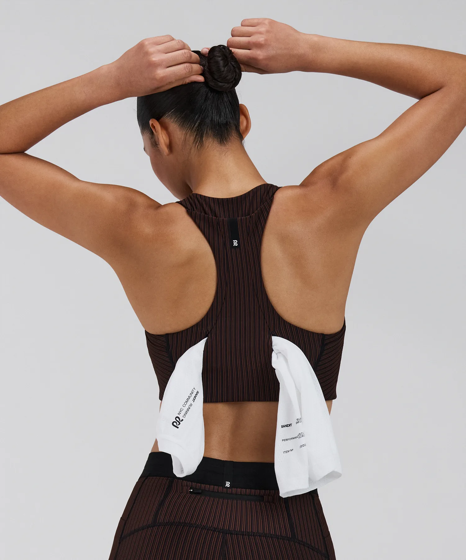 Women's Striped Cadence™ Longline Bra - Cacao / Black sold by Bandit Running product image thumbnail 2