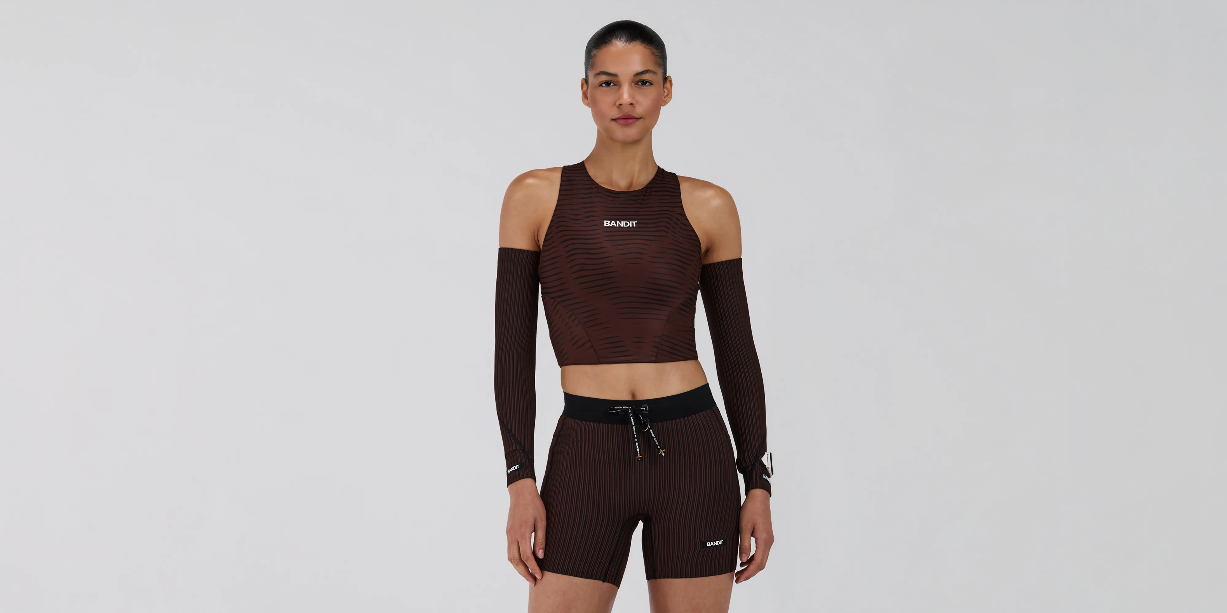 Women's Stamina™ Race Crop - Organic Stripe Cacao sold by Bandit Running product image thumbnail 3
