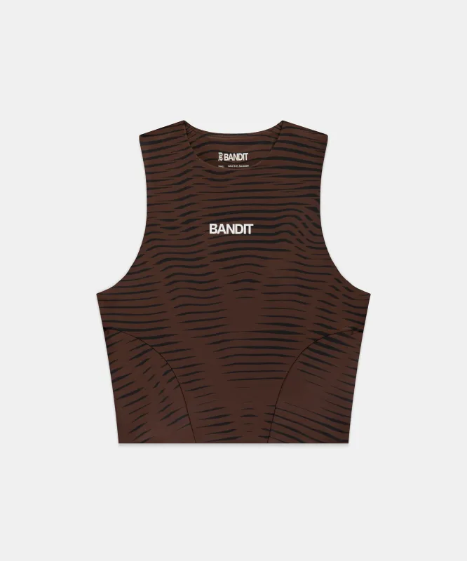 Women's Stamina™ Race Crop - Organic Stripe Cacao sold by Bandit Running