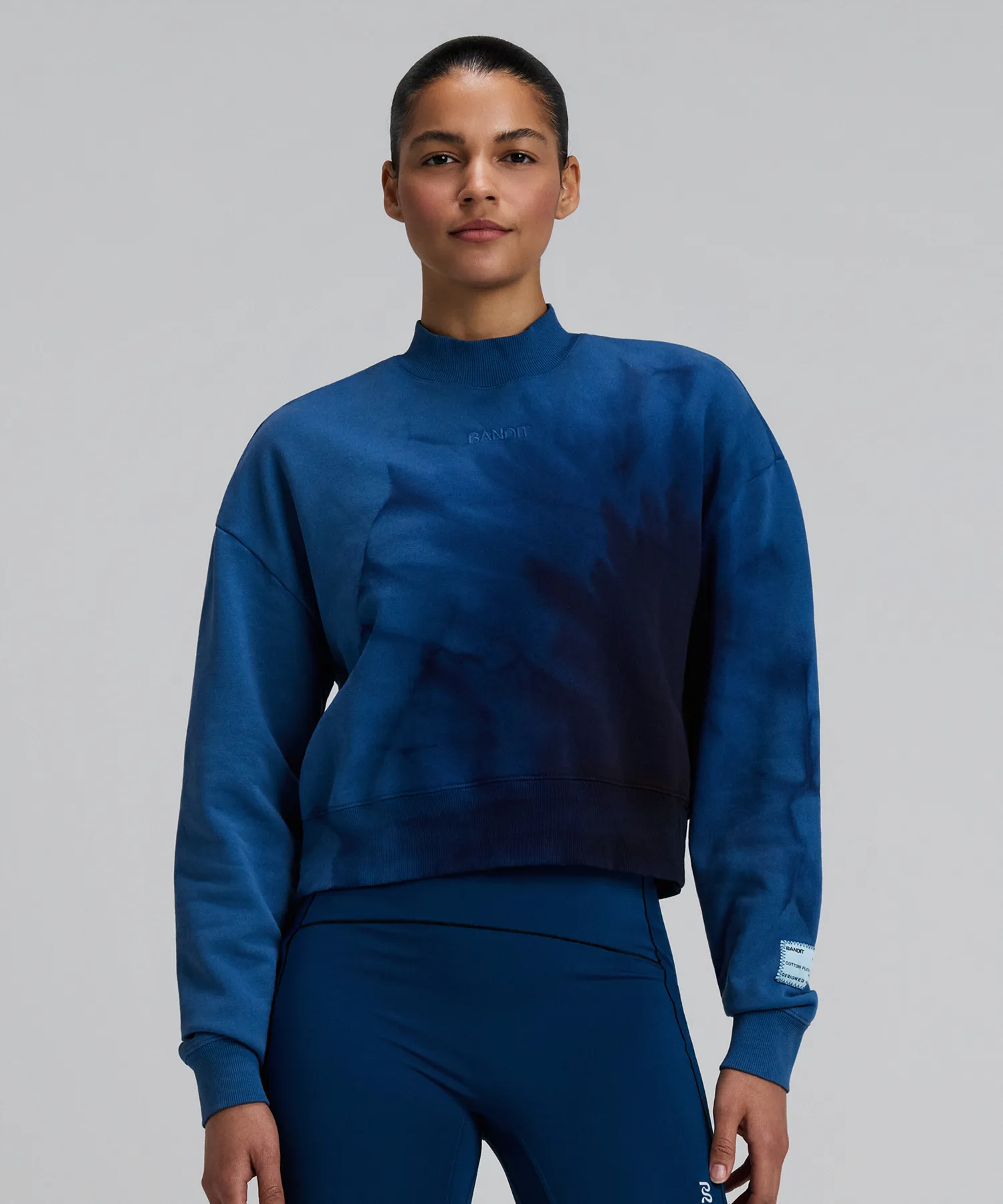 Women's Cropmock Pullover - Aegean Blue Wave Print sold by Bandit Running product image thumbnail 2