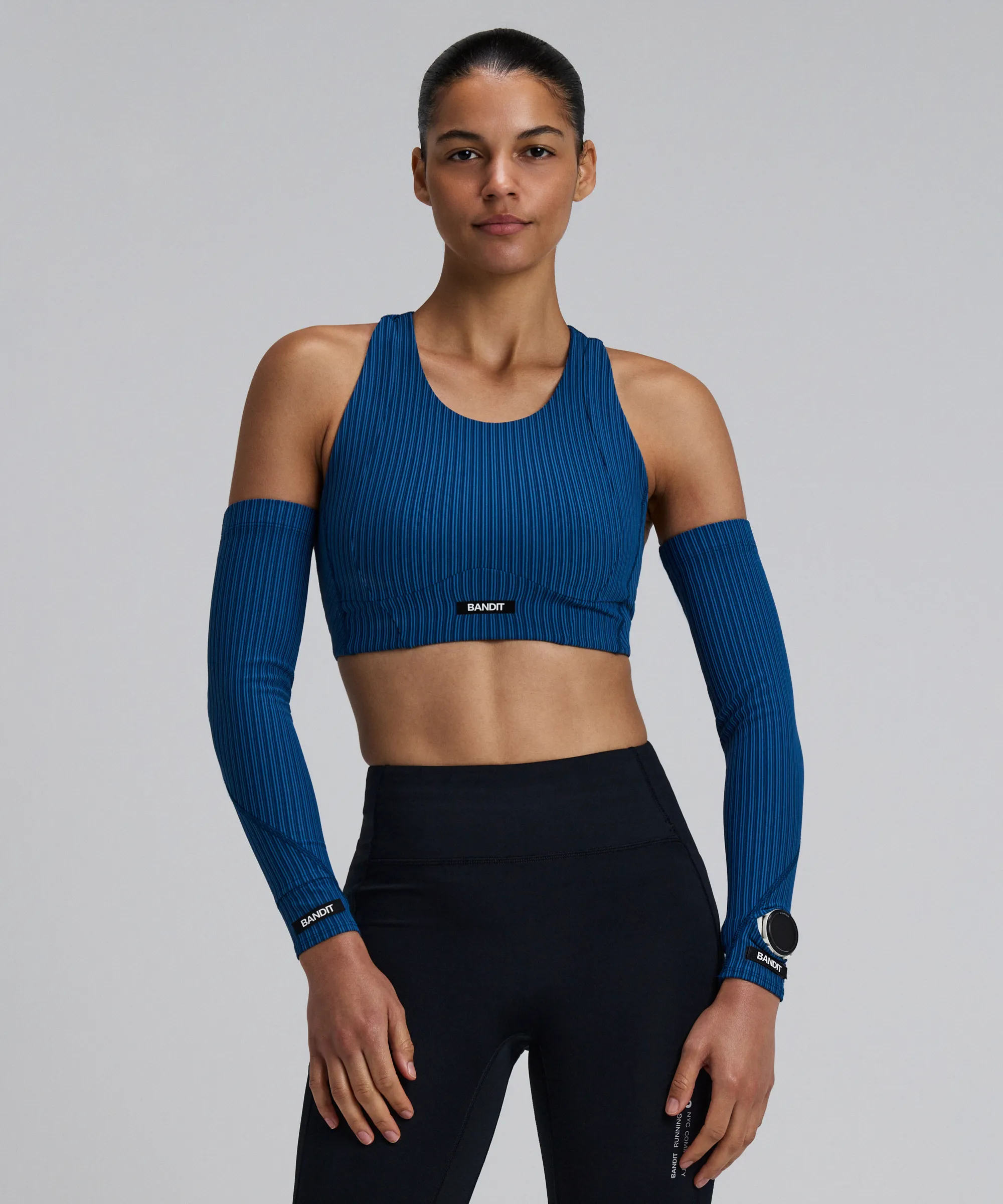 Striped Cadence™ Compression Sleeves - Ink Blue / Aegean sold by Bandit Running product image thumbnail 2