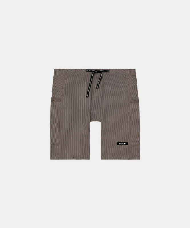 Men's Striped Cadence™ Quarter Tights - Concrete Taupe / Cocoa made by Bandit Running