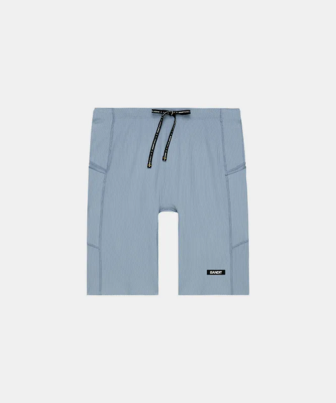 Men's Striped Cadence™ Half Tights - Steel Horizon / Pavilion Blue made by Bandit Running