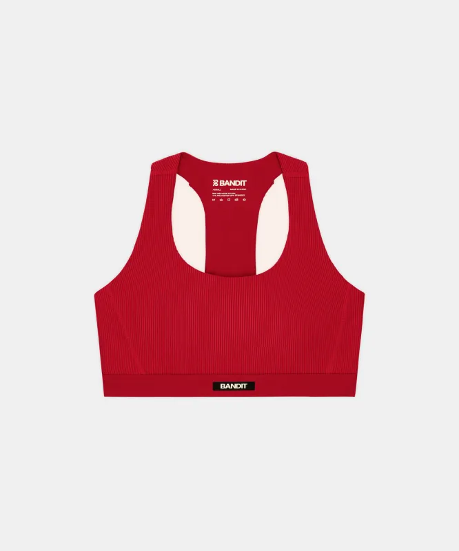 Women's Striped Cadence⢠Scoop Neck T-Back Run Bra - Oxide Red / Signal Red made by Bandit Running