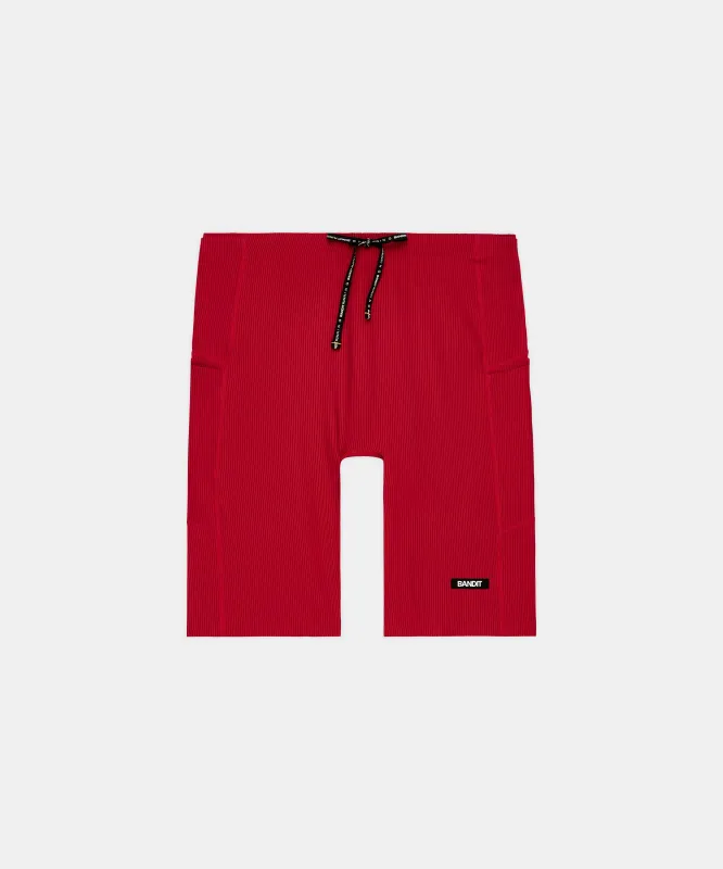 Men's Striped Cadence™ Half Tights - Oxide Red / Signal Red made by Bandit Running