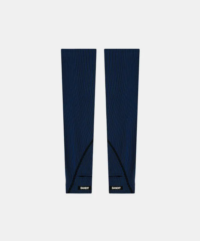 Striped Cadence™ Compression Sleeves - Black / Bauhaus Blue made by Bandit Running